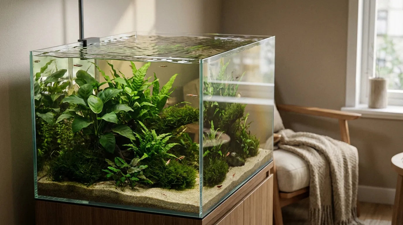 Trübes Aquarium im Wohnzimmer