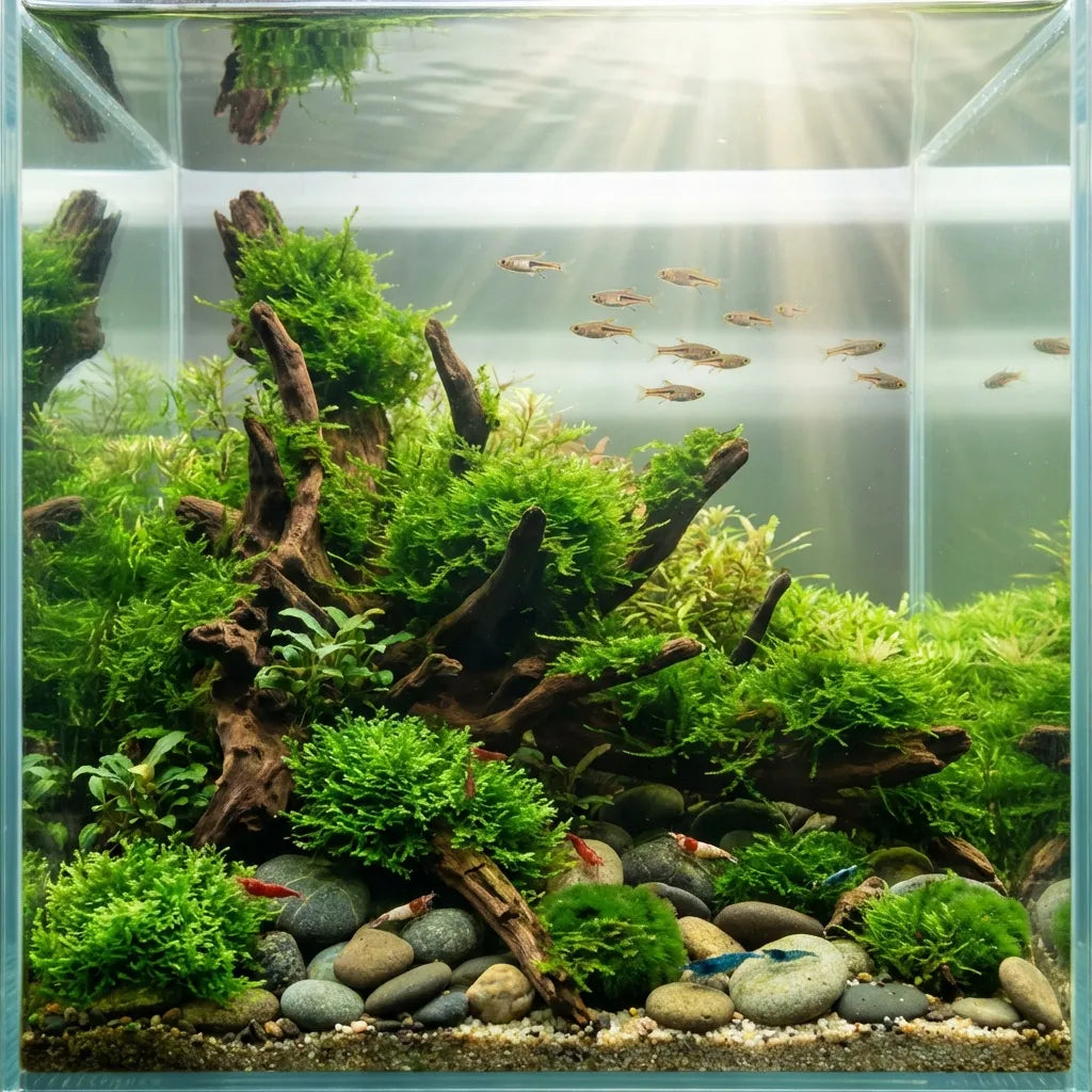 Garnelen und Fische vergesellschaften im Nanoaquarium