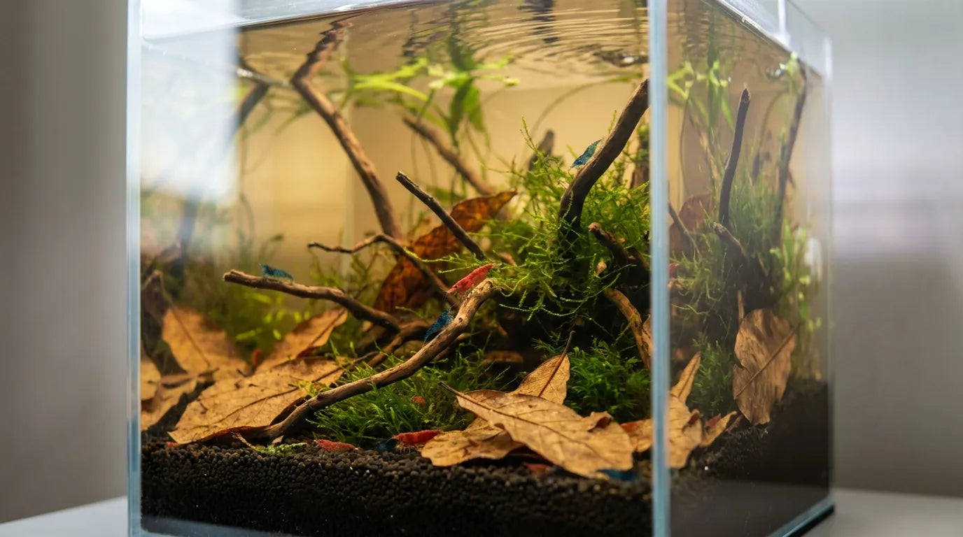 Seemandelbaumblätter im Garnelenaquarium