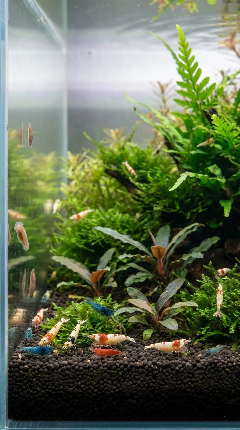 Aquarium mit Garnelen und vielen Planarien