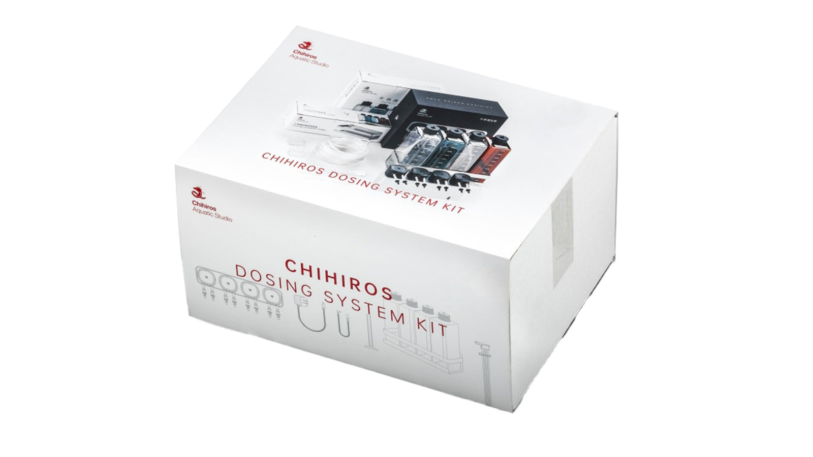 Chihiros Dosieranlage Komplettset neben Aquarium mit angeschlossenen Dosierschläuchen zur automatischen Flüssigdüngung für Aquascaping und Pflanzenaquarium