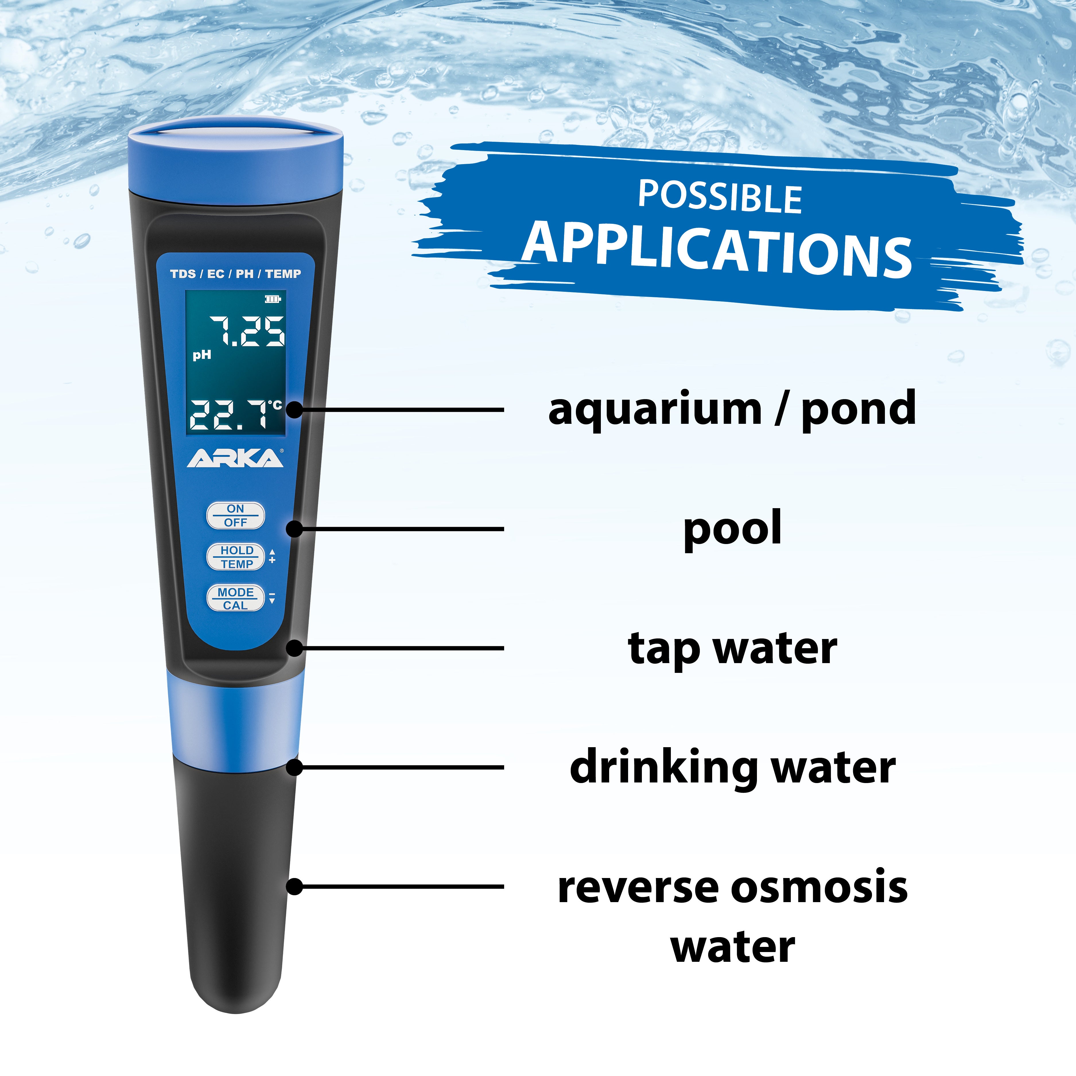 ARKA myAQUA pH/TDS/EC-Messgerät inkl. Thermometer