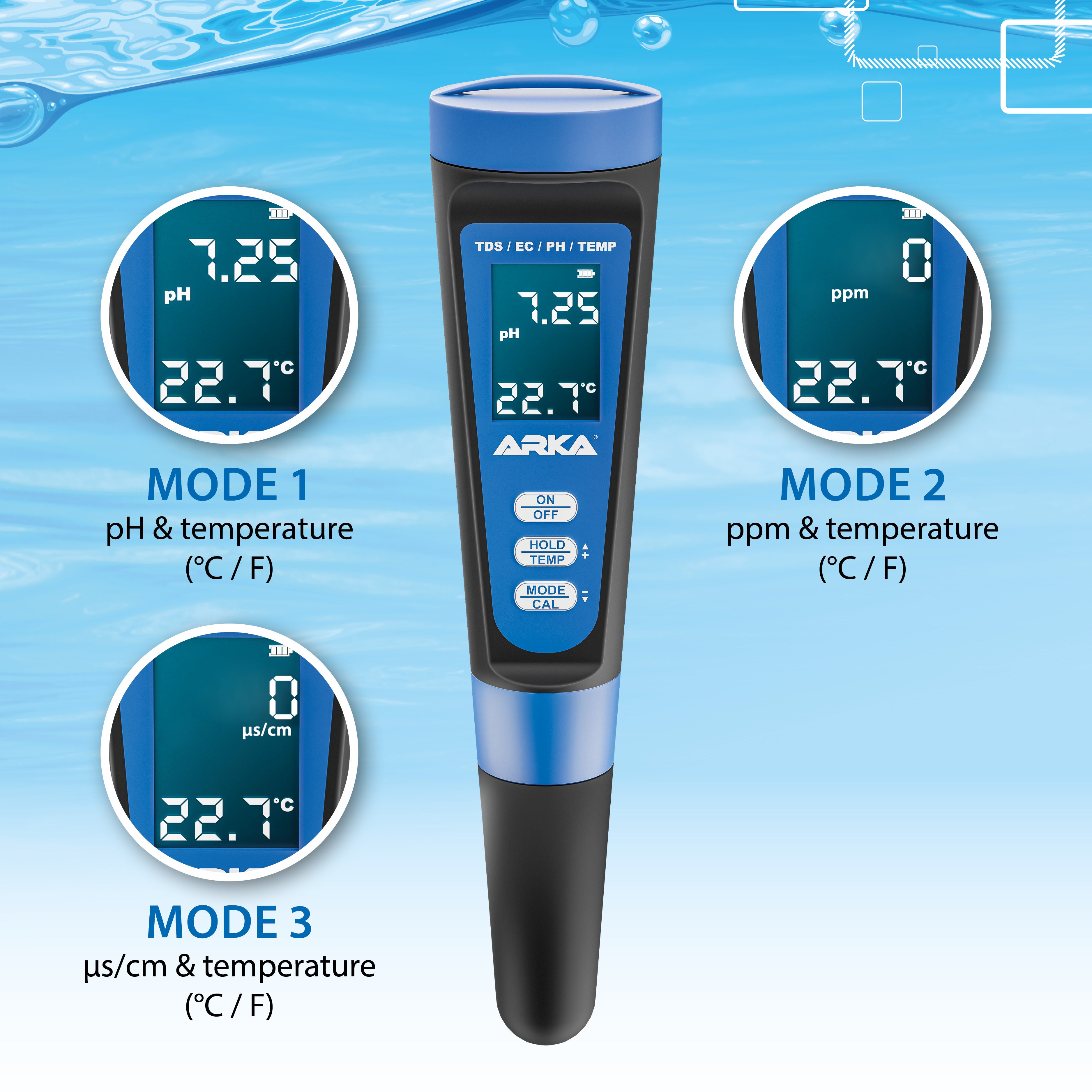 ARKA myAQUA pH/TDS/EC-Messgerät inkl. Thermometer