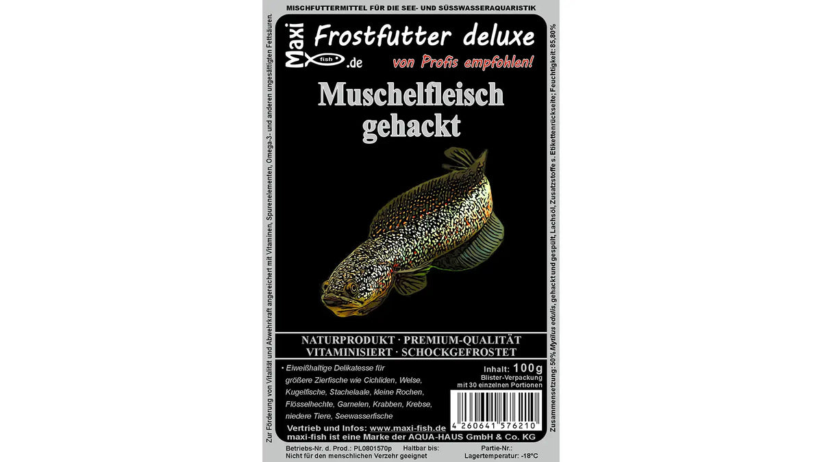 Muschelfleisch gehackt - Frostfutter von maxi-fish: Hochwertige Protein-Nahrung für Aquarienfische