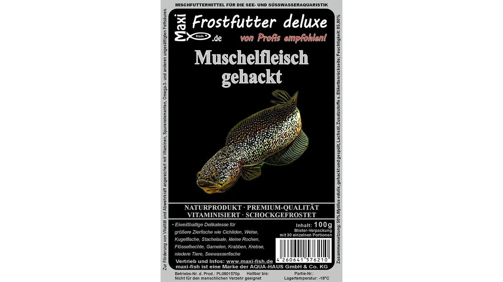Muschelfleisch gehackt - Frostfutter von maxi-fish: Hochwertige Protein-Nahrung für Aquarienfische