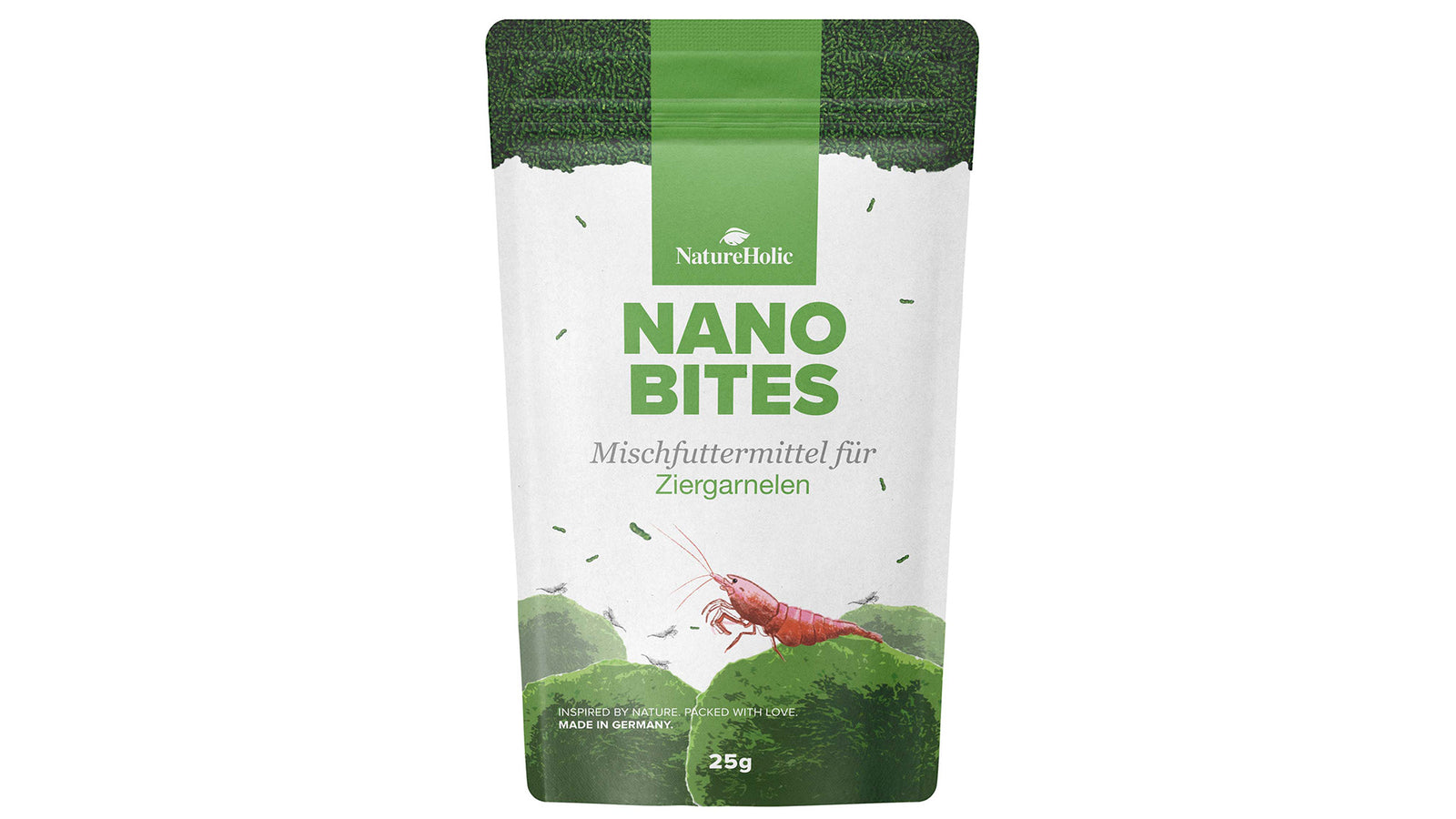 NatureHolic Nano Bites Garnelenfutter 25 g als langsam sinkende Mikrosticks für Garnelen in Nanoaquarien und größeren Aquarien