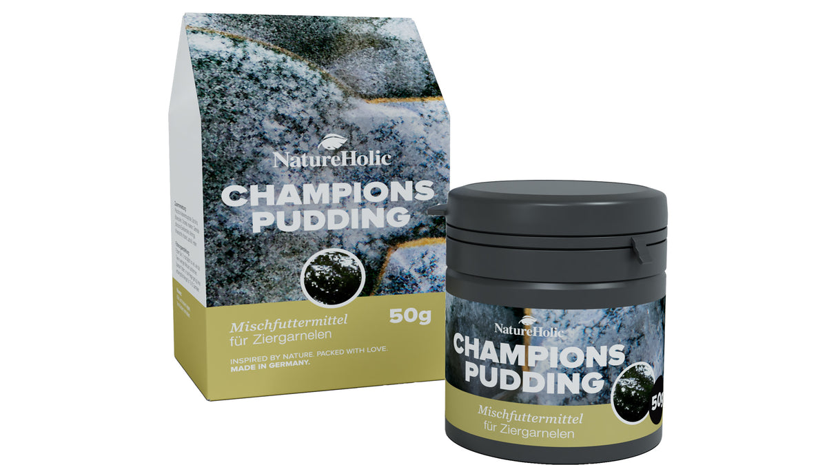 NatureHolic Champions Pudding Garnelenfutter 50 ml als Premium Puddingpaste mit Blütenpollen, Spirulina, Chlorella und Moringa für Garnelen und Zuchtgruppen
