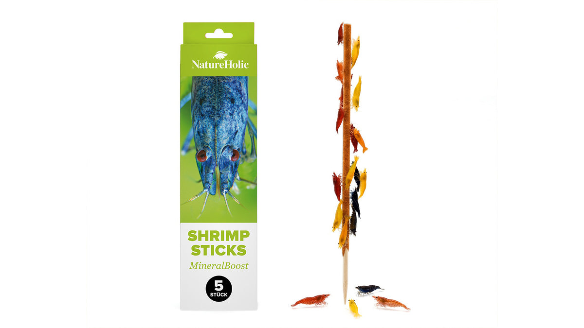 NatureHolic Garnelen Lollies Mineral Boost 5 Stück mit Mineralstoffen und Insekten als Shrimp Sticks für Panzeraufbau und Gehäuseaufbau