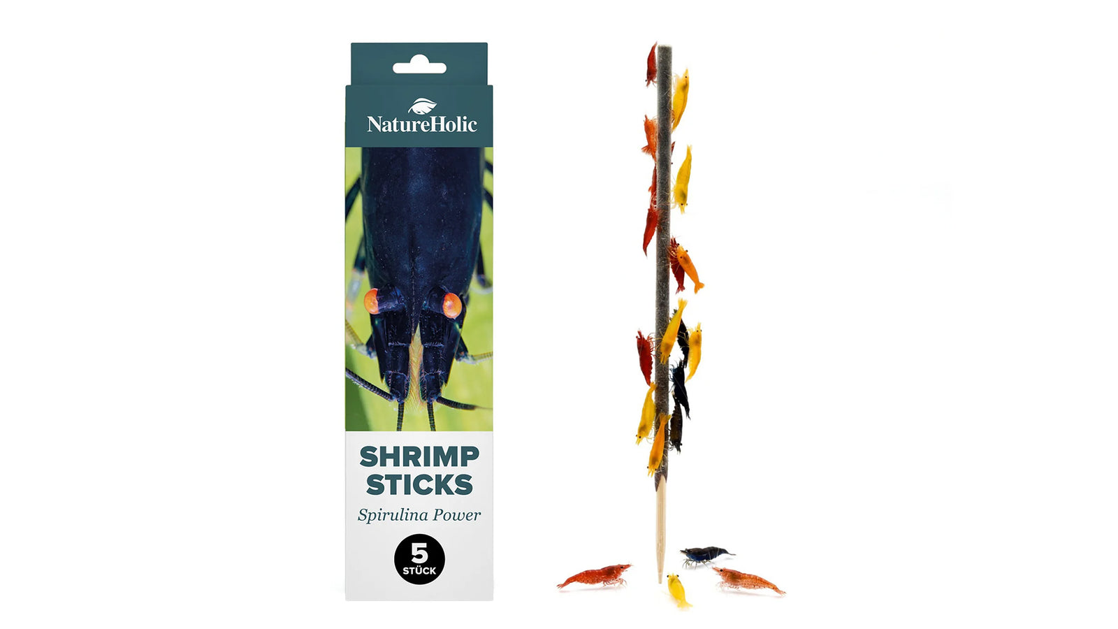 NatureHolic Garnelen Lollies SpirulinaPower 5 Stück mit Spirulina als Shrimp Sticks zum Stecken in den Bodengrund