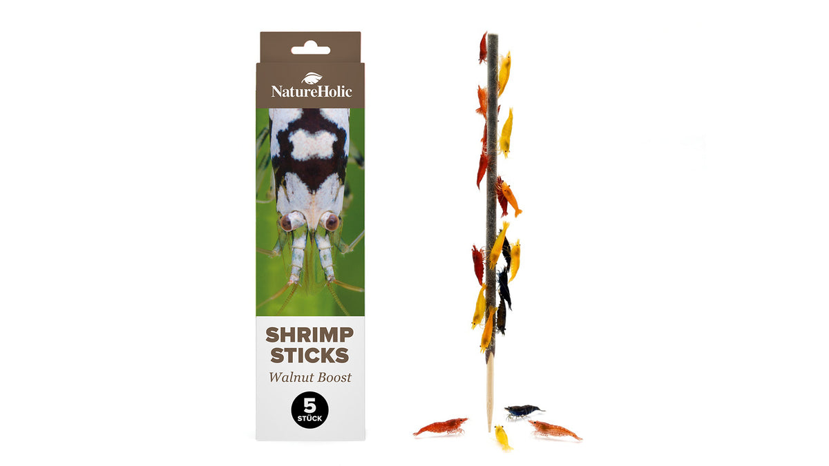 NatureHolic Garnelen Lollies Walnut Boost 5 Stück mit Walnusslaub als Shrimp Sticks zum Stecken in den Bodengrund

