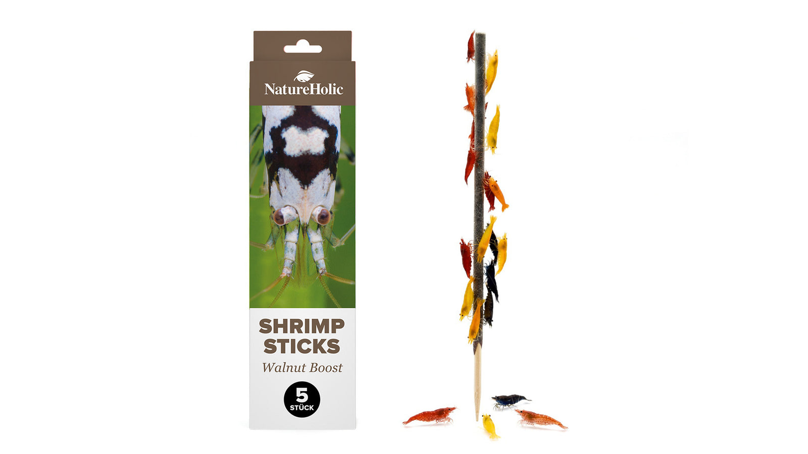 NatureHolic Garnelen Lollies Walnut Boost 5 Stück mit Walnusslaub als Shrimp Sticks zum Stecken in den Bodengrund
