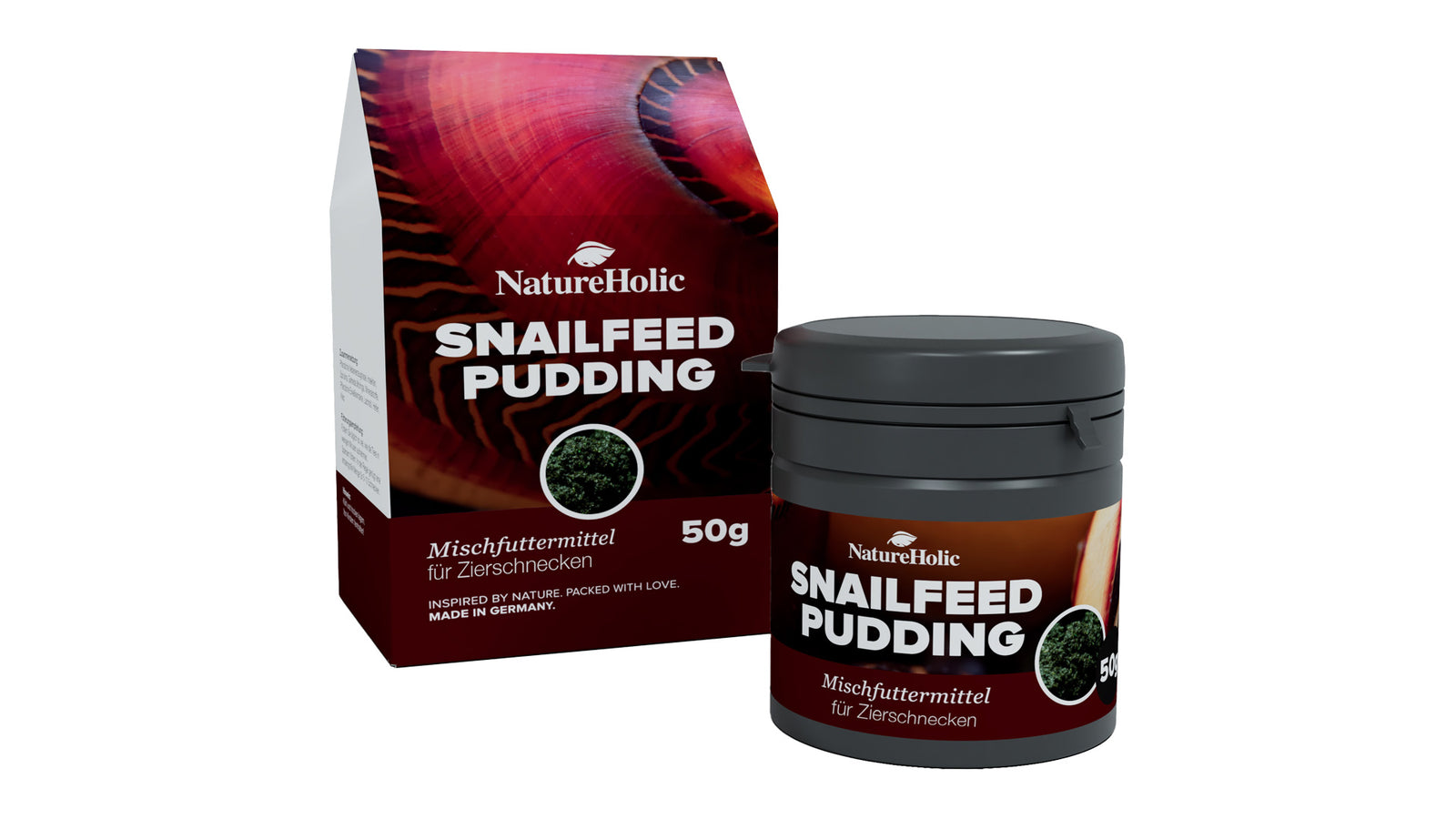 NatureHolic Snailfeed Pudding Schneckenfutter 50 g als Puddingpaste zum Andrücken an die Aquarienscheibe für Aufwuchs fressende Aquarienschnecken
