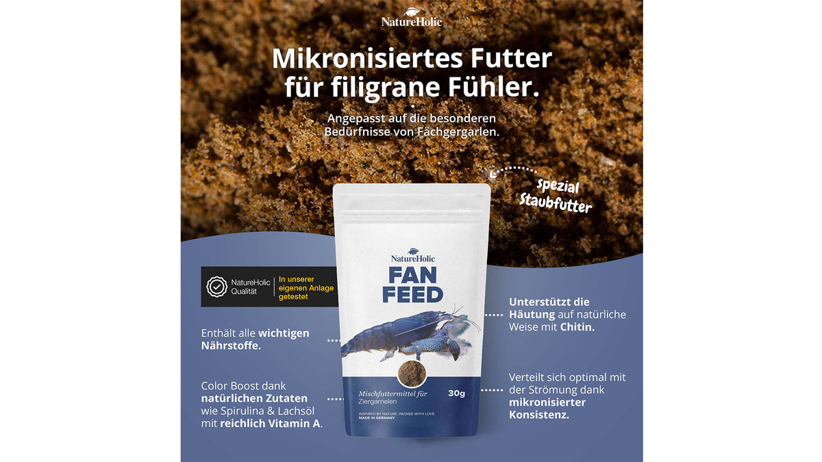 NatureHolic Fanfeed Fächergarnelenfutter 30 g als feines, energiereiches Staubfutter für Fächergarnelen
