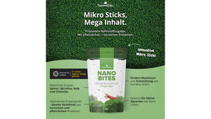 NatureHolic Nano Bites Garnelenfutter 25 g als langsam sinkende Mikrosticks für Garnelen in Nanoaquarien und größeren Aquarien