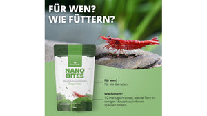 NatureHolic Nano Bites Garnelenfutter 25 g als langsam sinkende Mikrosticks für Garnelen in Nanoaquarien und größeren Aquarien