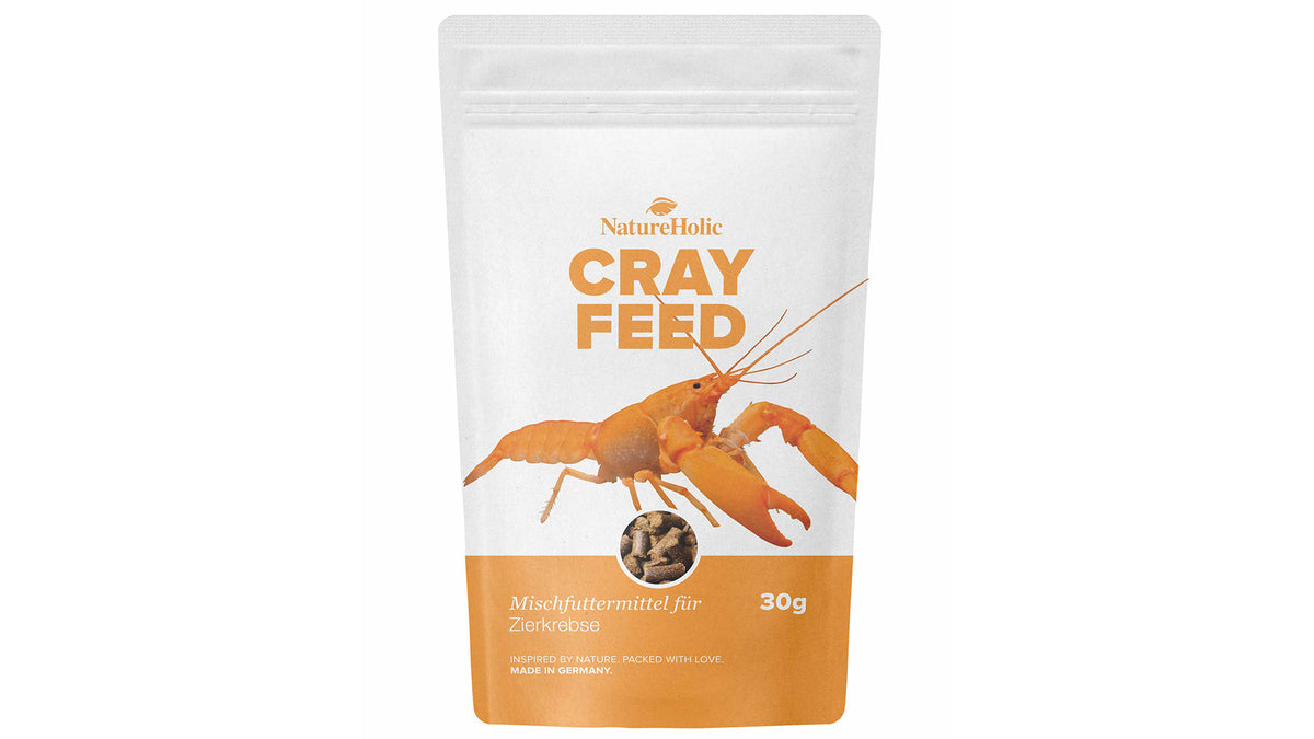 NatureHolic Crayfeed Krebsfutter 30 g als wasserstabile Sticks für omnivore Süßwasserkrebse