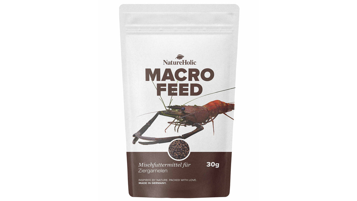NatureHolic Macrofeed Großarmgarnelen-Futter 30 g als sinkendes Softgranulat für carnivore Großarmgarnelen und Krabben
