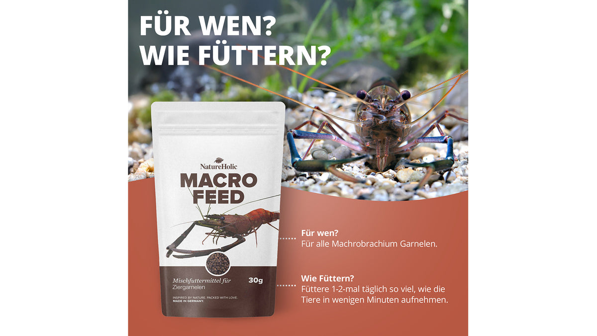 NatureHolic Macrofeed Großarmgarnelen-Futter 30 g als sinkendes Softgranulat für carnivore Großarmgarnelen und Krabben