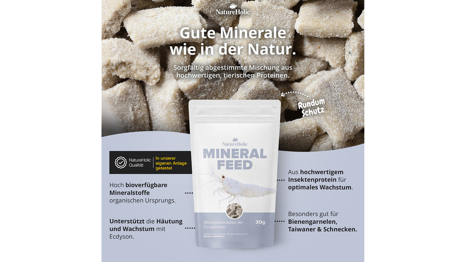 NatureHolic Mineralfeed Garnelenfutter 30 g als mineralreiche Pads für Garnelen, Krebse, Krabben und Schnecken