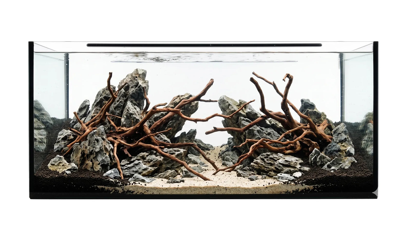 100x50x40cm Aquarium eingerichtet mit Mini Landschaft Steinen und Wurzelholz, sowie Soil Bodengrund
