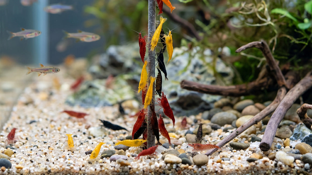 Neocaridina Garnelen Arten im Aquarium mit Zierfischen