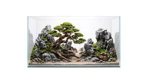 Weißglas-Aquarium 100x40x40cm (LxTxH) 160l Scape Aquarium mit einem Moosbaum und Uferlandschaft