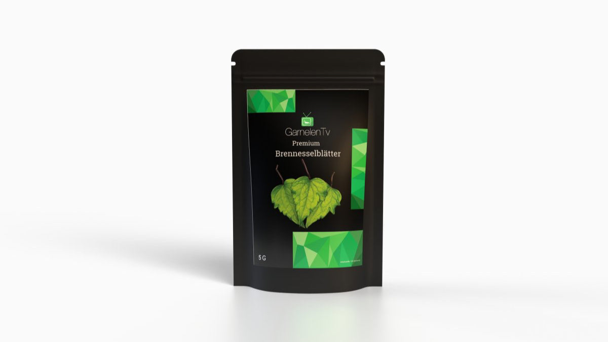 Garnelenfutter mit Brennnessel in klimafreundlicher Verpackung